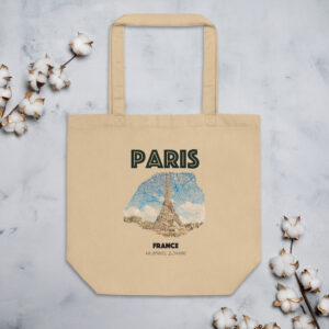 Paris France - The city of love - Color with Eiffel Tower -  Eco Tote Bag - 100% certified organic cotton
